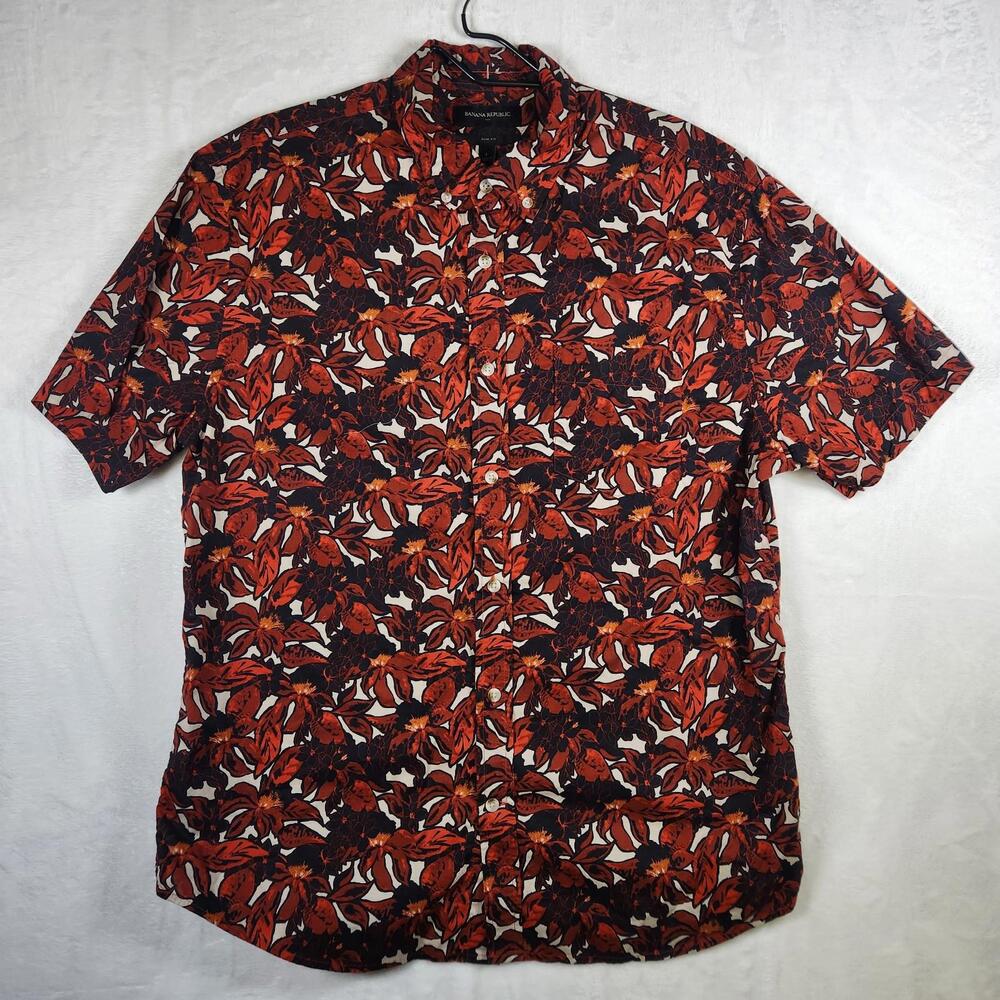 Banana‎ Republic SS Button Up Hawaiian Tropical Shirt Red Slim Fit Sz L